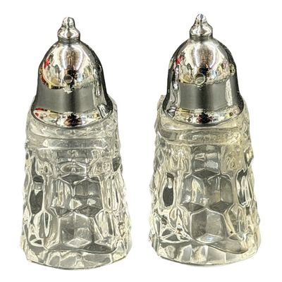 Vintage Fostoria American Mini Salt and Pepper Shaker Set with Tray