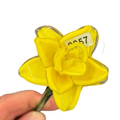 Vintage Hand-Blown Art Glass Handcrafted Yellow Art Glass Daffodil Flower Sculpture 16"
