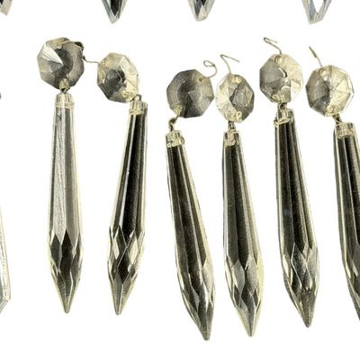 Waterford (Replacement Parts) Crystal Avoca Chandelier Button & Prisms - Mixed Prisms Lengths 3 1/2" & 5 1/4" - Lot of 16