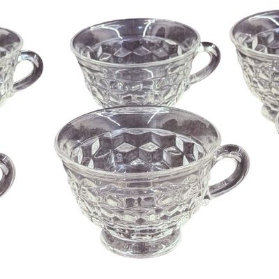 Vintage Fostoria American Clear Footed Tea Cup with Clear Rounded Handle - Set of 6