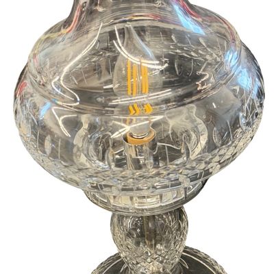 Vintage Waterford Crystal Two-Piece Electric Hurricane Table Lamp Classic Cut Lismore/Inishmore