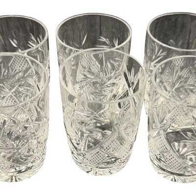 Vintage Neman 11-Oz Hand Made Crystal Whiskey Rocks Glasses, Set of 6