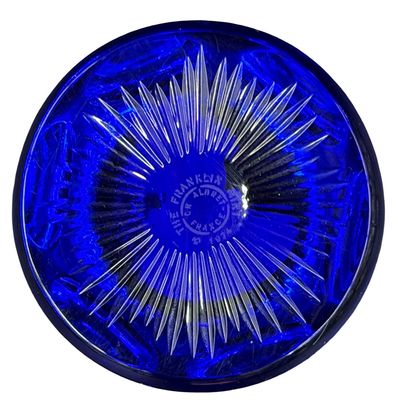 Vintage 1975 Cobalt Royal Blue Crystal Glass PAPERWEIGHT Sulfide Cameo Portrait of THOMAS JEFFERSON
