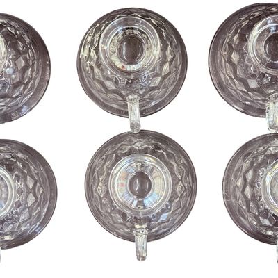 Vintage Fostoria American Clear Footed Tea Cup with Clear Rounded Handle - Set of 6
