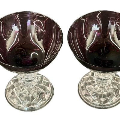 Vintage Fostoria American Lady Amethyst Champagne Coupe or Tall Sherbet Glasses - Lot of 4
