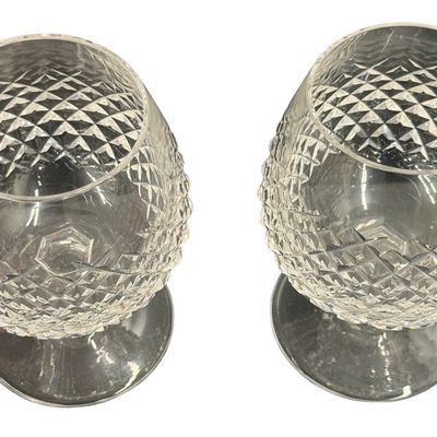 Vintage Waterford Alan Brandy Balloon Snifter Diamond Cut Glasses - Set of 2