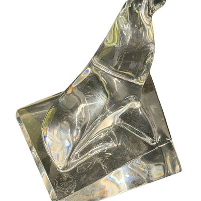 Vintage Baccarat Clear Crystal Seal Figurine Resting on an Iceberg Base Crafted in Clear Art Glass