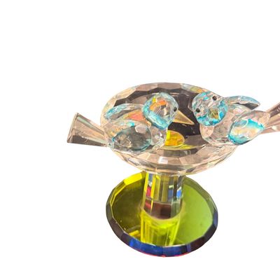 Crystal Blue Birds on a Birdbath w/ Mirrored Base Figurine
