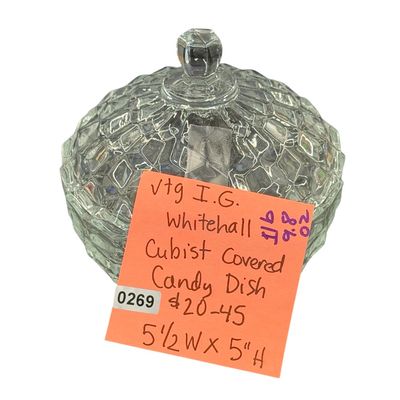 Vintage Indiana Glass Whitehall Cubist Cover Candy Dish with Lid