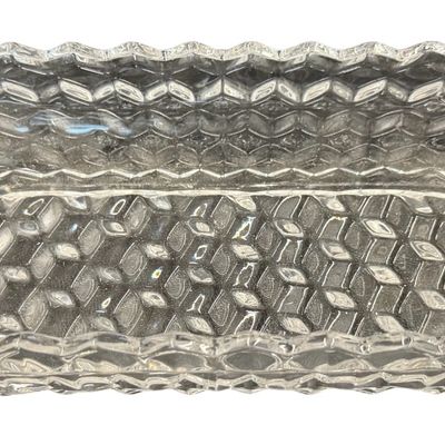 Vintage Fostoria American Clear Pressed Glass Cubist Oval Relish Dish