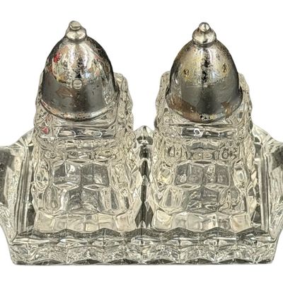 Vintage Fostoria American Mini Salt and Pepper Shaker Set with Tray