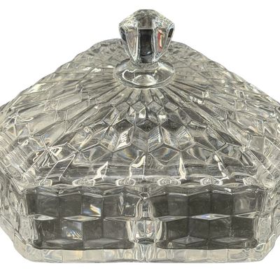 Vintage Fostoria American Clear Glass Triangular Divided Covered Candy Dish
