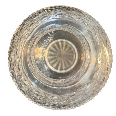 Vintage Waterford Crystal Glandore Pattern Cut-Lead Crystal Round Rose Bowl featuring a Distinctive Laurel Leaf Band and Diamond Cutting