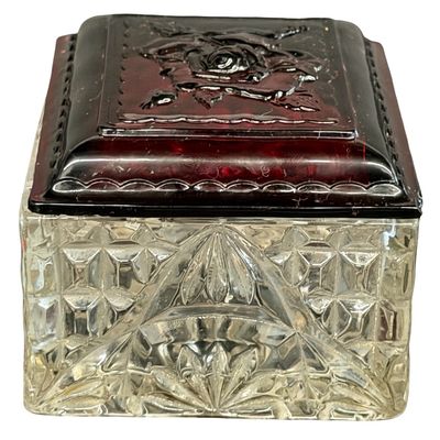 Vintage Anchor Hocking Rectangular Royal Ruby and Clear Cut-Glass Jewelry Box