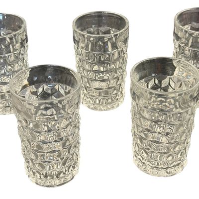 Vintage Fostoria American Clear Glass Flat Iced Tea Tumblers Bundle - Lot of 5