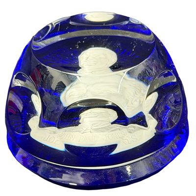 Vintage 1975 Cobalt Royal Blue Crystal Glass PAPERWEIGHT Sulfide Cameo Portrait of Naval Commander featuring JOHN PAUL JONES