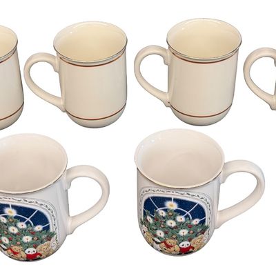 Vintage Otagiri Japan Chickadee and Holly Berry Mugs featuring a Holiday Motif from the Gibson Greeting Cards Collection - Lot of 6