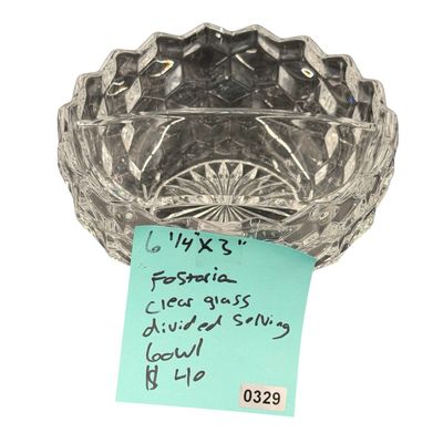 Vintage Fostoria American Clear Pressed Glass Divided Serving Bowl