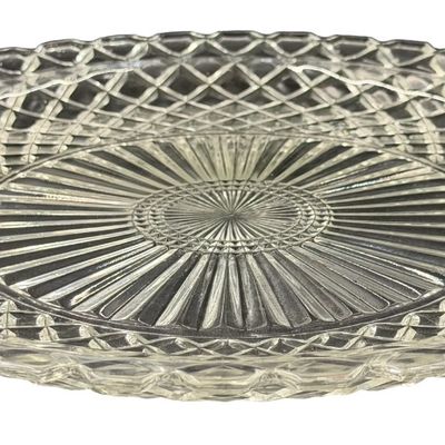 Vintage Clear Pressed Glass Sandwich or Cake Plate by Anchor Hocking "Waterford" (Waffle and Starburst) Clear Glass Round Platter