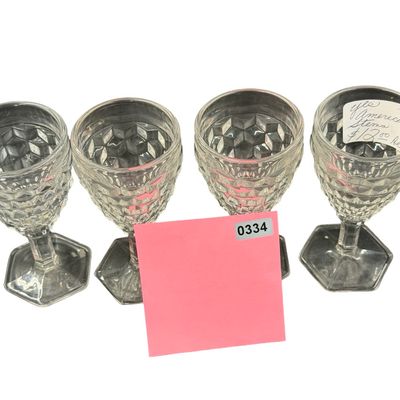 Vintage Fostoria American Clear Pressed Footed Water Glass Goblets with Hexagonal Base- Lot of 4