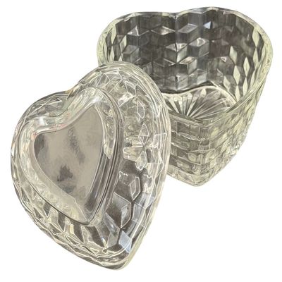 Fostoria American Cubist Pattern Heart Shaped Crystal Candy Trinket Dish by Homco "Lady Love"