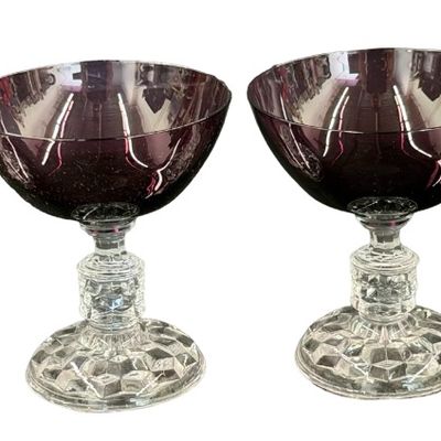 Vintage Fostoria American Lady Amethyst Champagne Coupe or Tall Sherbet Glasses - Lot of 4
