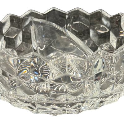 Vintage Fostoria American Clear Pressed Glass Divided Serving Bowl