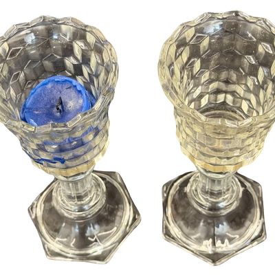 Vintage Clear Pressed Glass Peg Votive Cup Candle Holders - Set of 2