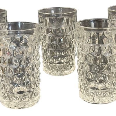 Vintage Fostoria American Clear Glass Flat Iced Tea Tumblers Bundle - Lot of 5