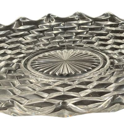 Vintage Fostoria American Clear Glass Cubist Torte Plate