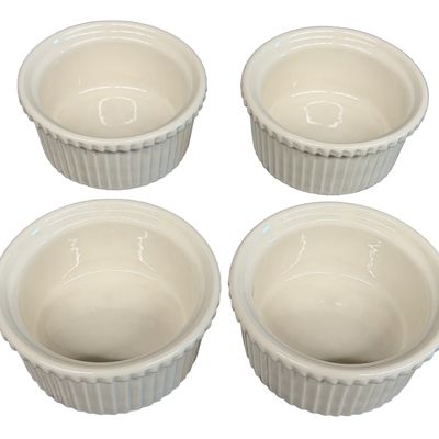 White Ceramic Fluted Heavy-Duty Vitrified Ceramic/Restaurant China Ramekins by Sysco Ware 3828993 - Lot of 4