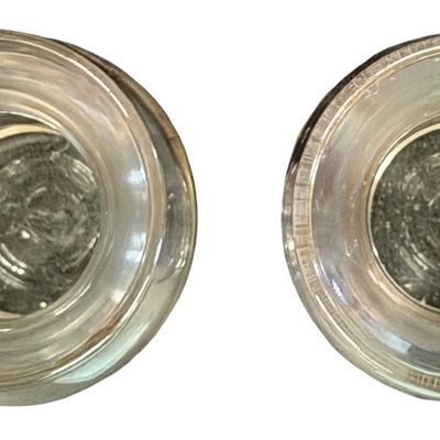 Vintage Bartlett Collins Glass Bud Vases With A Bulbous Shape And Gold Trim