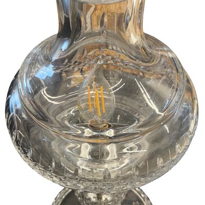 Vintage Waterford Crystal Two-Piece Electric Hurricane Table Lamp Classic Cut Lismore/Inishmore