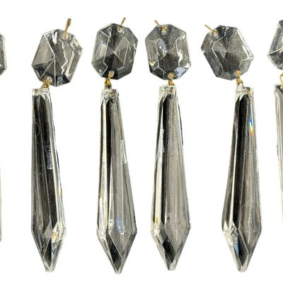 Waterford (Replacement Parts) Crystal Avoca Chandelier Button & Prisms - Mixed Prisms Lengths 3 1/2" & 5 1/4" - Lot of 16