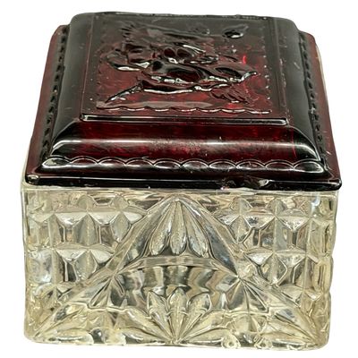Vintage Anchor Hocking Rectangular Royal Ruby and Clear Cut-Glass Jewelry Box