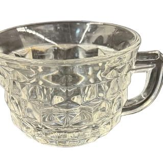 Vintage Fostoria American Clear Pressed Glass Punch Cups featuring a Geometric Cubist Diamond Pattern and D-Style Handles - Set of 6
