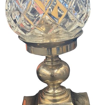 Vintage Waterford Lismore Crystal Hurricane Candle Holders with Brass Base - Set of 2 **