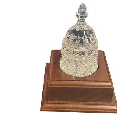Waterford Crystal U.S. Capitol Dome Paperweight or Desk Award Mounted on a Stepped Wooden Walnut