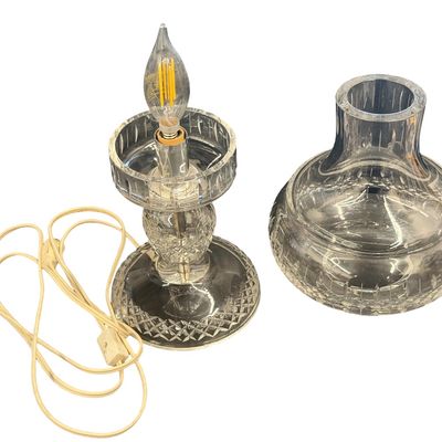 Vintage Waterford Crystal Two-Piece Electric Hurricane Table Lamp Classic Cut Lismore/Inishmore