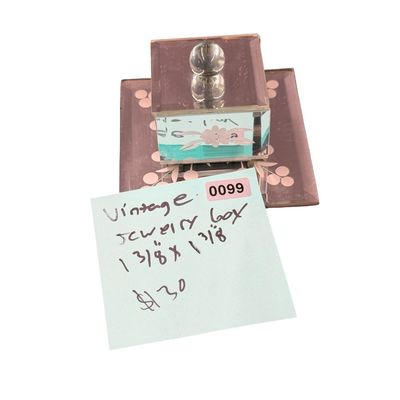 Vintage Etched Mirrored Glass Trinket or Jewelry Box with a Matching Mirror Tray - SMALL