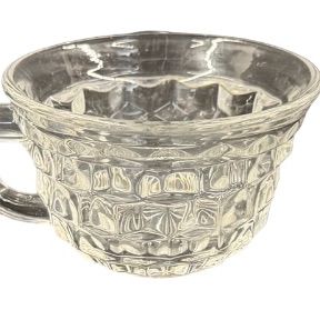 Vintage Fostoria American Clear Pressed Glass Punch Cups featuring a Geometric Cubist Diamond Pattern and D-Style Handles - Set of 6