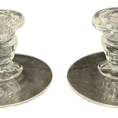 Vintage Fostoria American Clear Glass Candle Holders - Set of 2