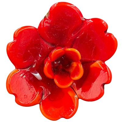 Vintage Hand-Blown Art Glass Handcrafted Long-Stem Flower Figurine featuring a Vibrant Red Blown-Glass Bloom 16"