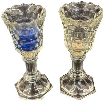 Vintage Clear Pressed Glass Peg Votive Cup Candle Holders - Set of 2
