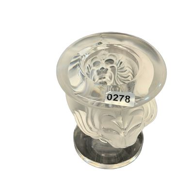 **SIGNED** Vintage Lalique France Frosted Crystal Lion Head Cigarette Holder