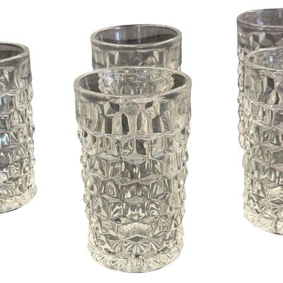 Vintage Fostoria American Clear Glass Flat Iced Tea Tumblers Bundle - Lot of 5