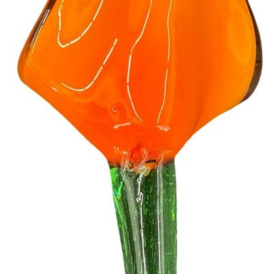 Vintage Hand-Blown Art Glass Handcrafted Orange Tulip Figurine with a Long Green Stem 16"