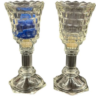Vintage Clear Pressed Glass Peg Votive Cup Candle Holders - Set of 2
