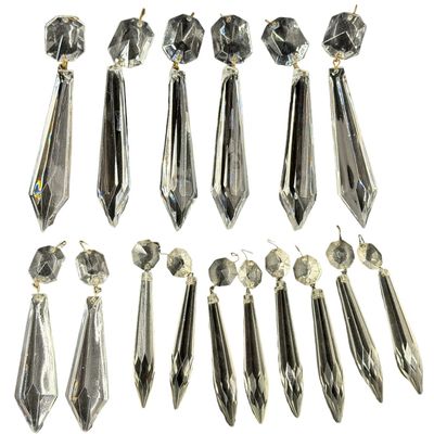 Waterford (Replacement Parts) Crystal Avoca Chandelier Button & Prisms - Mixed Prisms Lengths 3 1/2" & 5 1/4" - Lot of 16