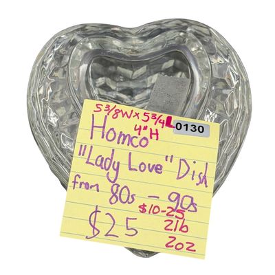 Fostoria American Cubist Pattern Heart Shaped Crystal Candy Trinket Dish by Homco "Lady Love"